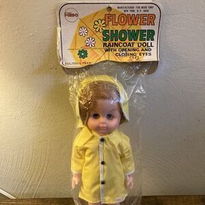 Rare NIP Mego Raincoat Doll 1970s Eye Open Close Vinyl Rooted Hair Galoshes Girl